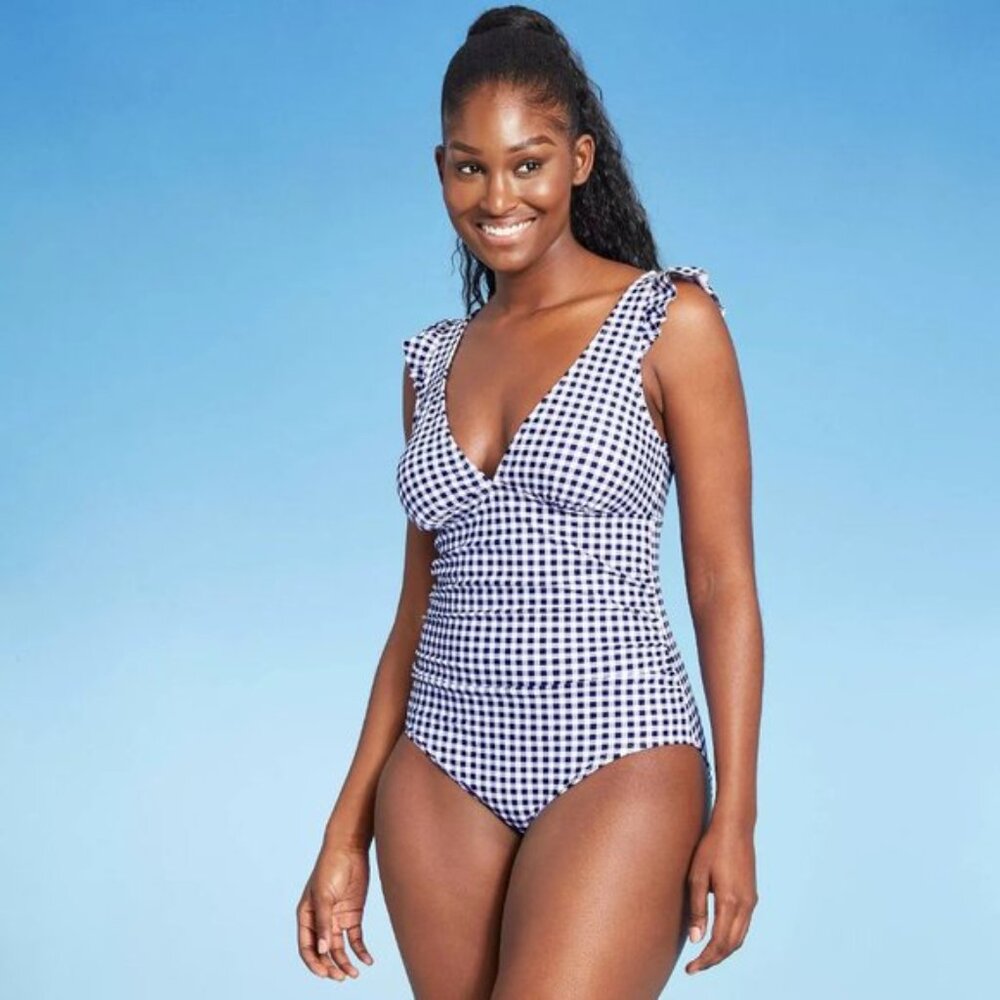 Ruffle Gingham High Coverage One Piece Swimsuit